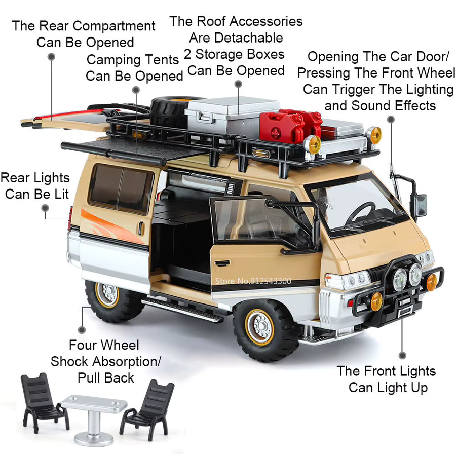 XMD Mitsubishi Delica Camping RV Auto Modell Spielzeug, 1:24, mit Musik und Licht - Bild 2
