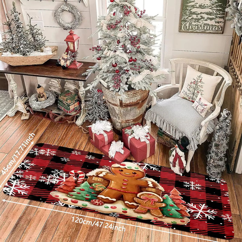 Vikama Weihnachtsteppich mit Schneeflocken und Lebkuchenmann-Muster, rutschfest, rot, für Wohnzimmer, Schlafzimmer und Küche - Bild 3