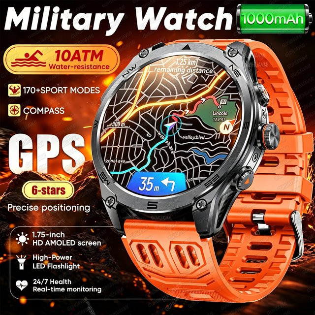 GUHUAVMI Smartwatch, GPS, 10 ATM, 1,75", Schwarz, Herren - Bild 1