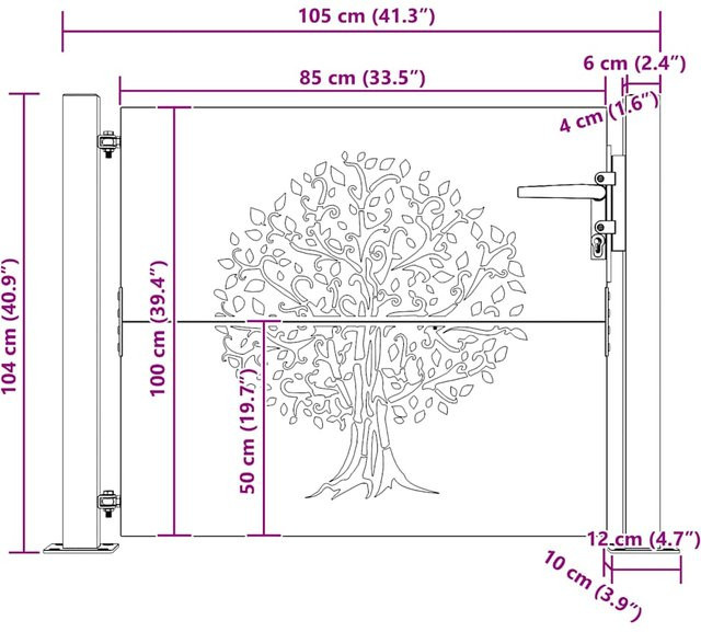 Gartentor VD Home Furnishing aus Cortenstahl in Braun mit Baumdesign, B/H: 100 x 100 cm - Bild 1