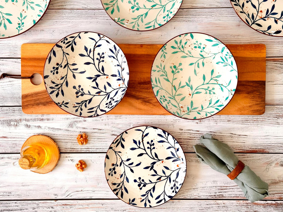 Mäser Teller Set Olive aus Porzellan in Türkis mit floralem Design - Bild 2