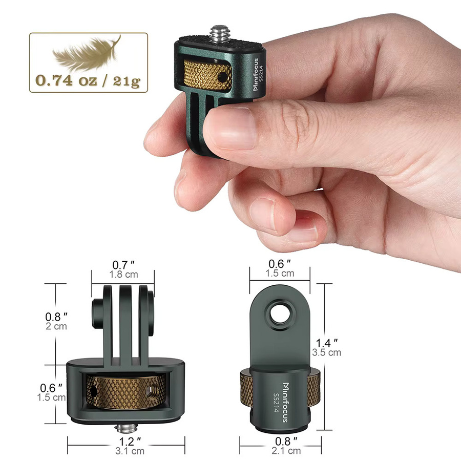 MINIFOCUS Aluminium Kamera Stativ Mount Adapter 1/4 Zoll 20 Kamera Halterung für GoPro Hero 12/11/10/9/8/7 und Insta360 X4/X3/X2/X/RS/R Action Kameras in Schwarz - Bild 5