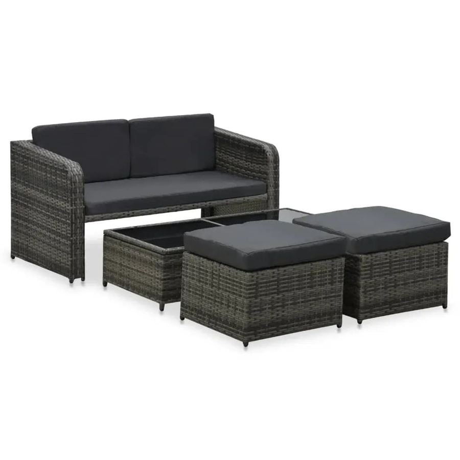 vidaXL 4-teiliges Garten-Lounge-Set aus Poly Rattan mit Auflagen in Anthrazit - Bild 2