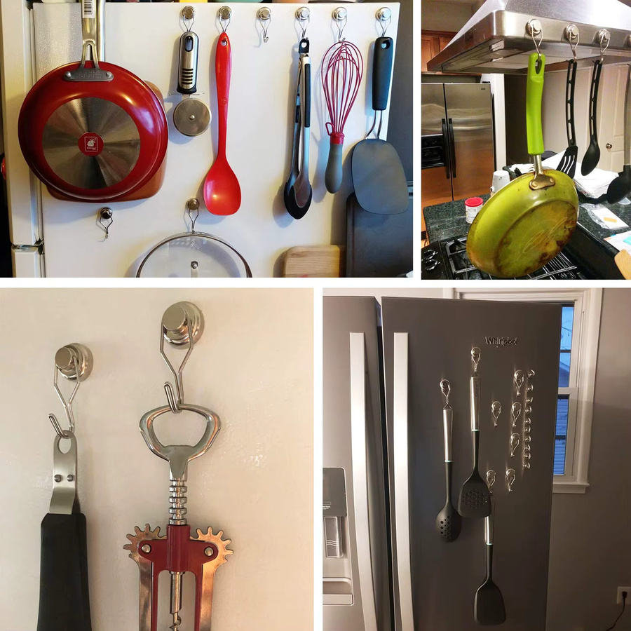 U-POLEMAG Set aus 30 magnetischen Drehhaken in Silber, inklusive 10 Heavy Duty Neodym-Magnethaken mit 13,6 kg Tragkraft für den Grill - Bild 3