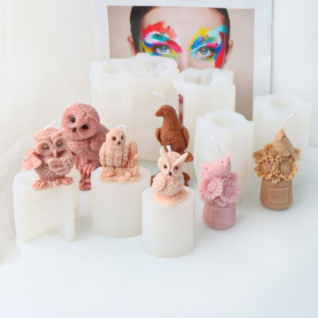 Silikonform für 3D Eulen- und Vogelskulpturen zur Herstellung von Kerzen oder Dekoartikeln aus Gips und Harz in Pink - Bild 1