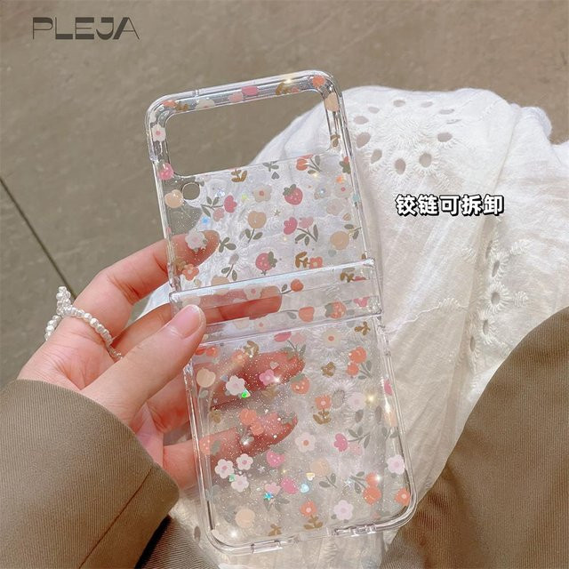 Luxus Handyhülle mit Perlenarmband und Glitzer-Blumen-Design für Samsung Galaxy Z Flip 5, Z Flip 4 und Z Flip 3 in Transparent - Bild 1