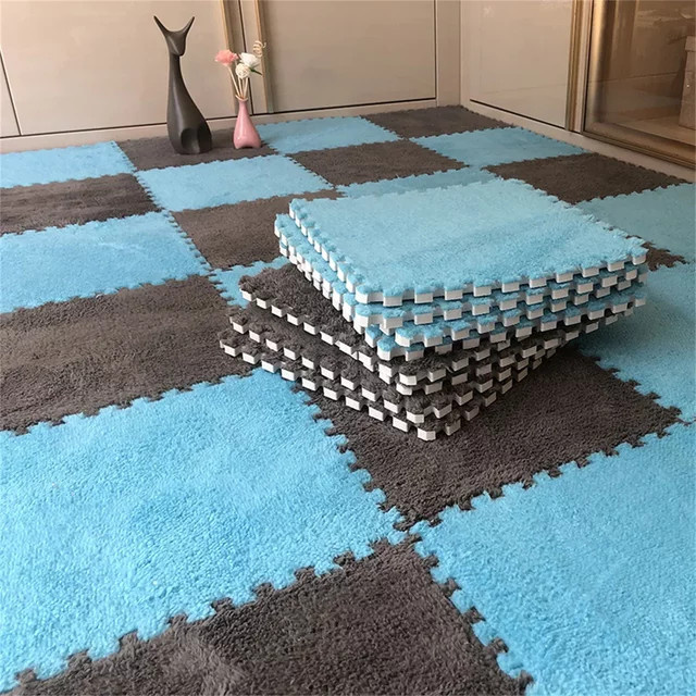 20er Set Baby Spielmatte aus weichem Plüsch und EVA Schaum, Puzzle Fußmatten für Kinder, Blau, B/T/H: 30 x 30 cm - Bild 1