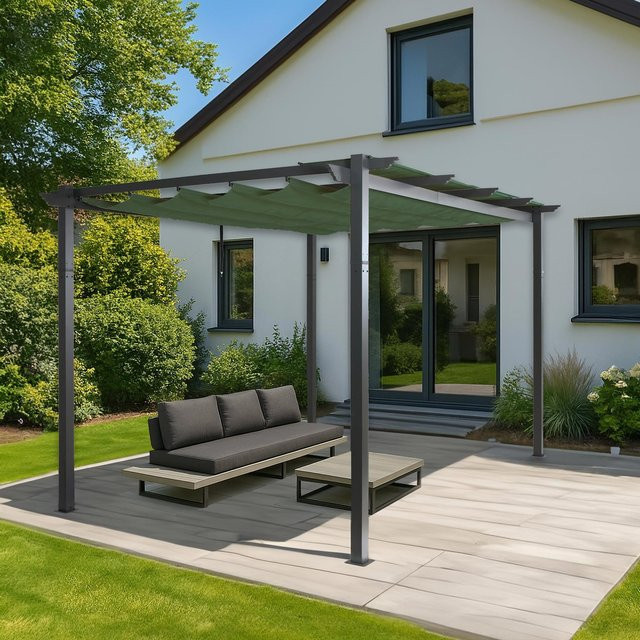 Aluminium Pergola MCW-N93 Gartenpavillon mit Schiebedach in Grün, B/T/H: 300 x 300 x 240 cm - Bild 1