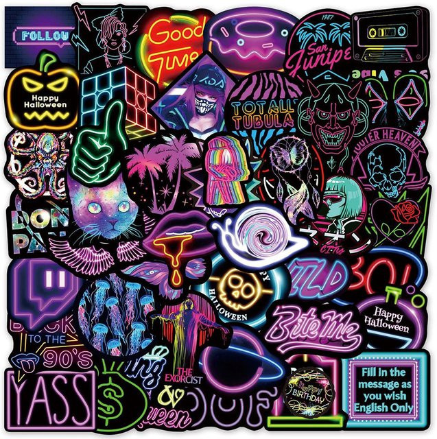 Binchi Outdoor Product Cartoon Neonlicht Graffiti Aufkleber Wasserdicht in Multicolour für Laptop Gepäck Motorrad und Handy - Bild 1