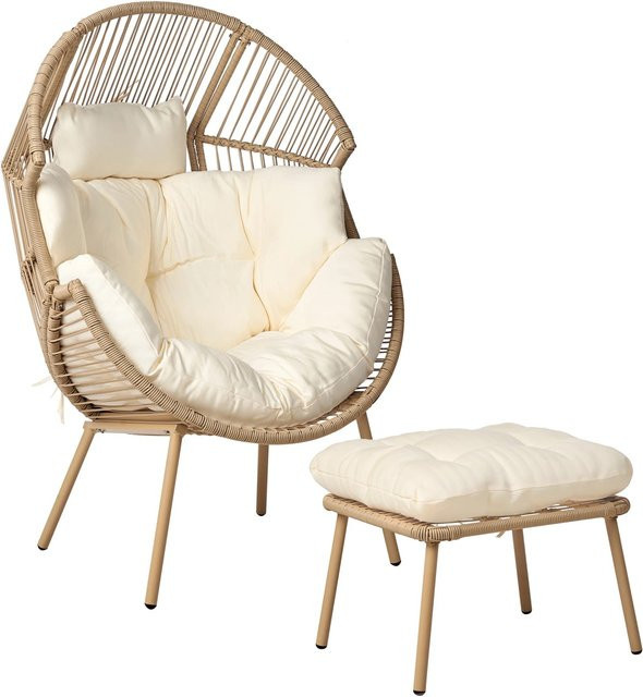 Beliani Sessel in Beige und Weiss aus Rattan und Metall für Garten und Wohnzimmer B/T/H: 93 x 89 x 130 cm - Bild 1