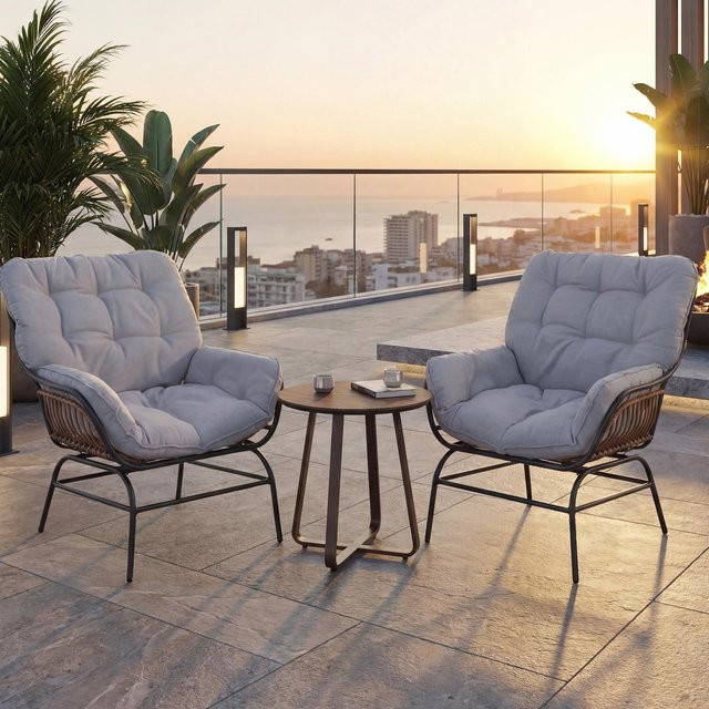 2er-Set MCW Gartenstühle MCW-P75 Loungesessel aus Poly-Rattan und Metall in Dunkelgrau mit hellgrauen Polstern - Bild 1
