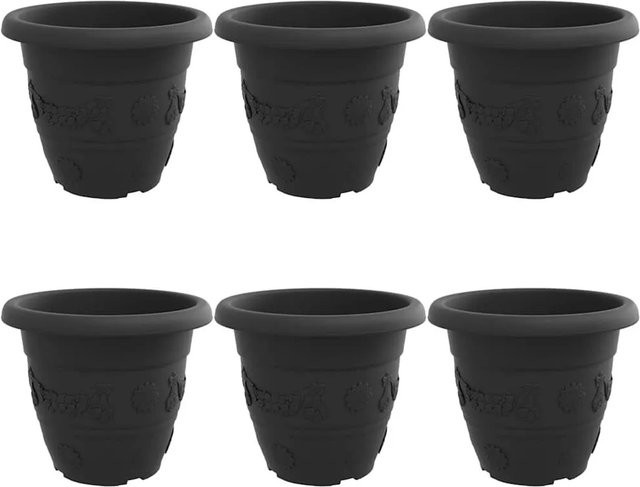 6er Set runde Blumentöpfe von vidaXL in Schwarz aus Kunststoff für drinnen und draußen, Durchmesser: 26 cm, Höhe: 21,5 cm - Bild 1