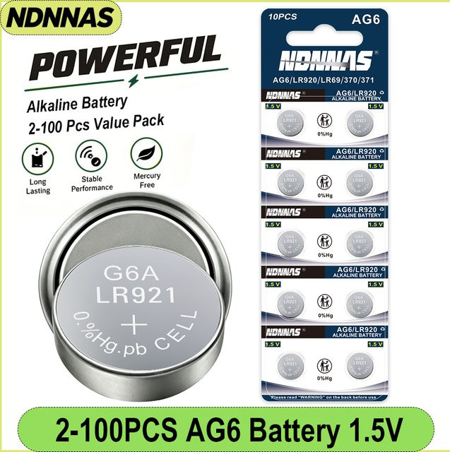 NDNNAS Alkaline-Knopfzellen 1,5V in Silber für Uhren und Autoschlüssel, Typ SR920SW LR920 AG6 371 - Bild 1