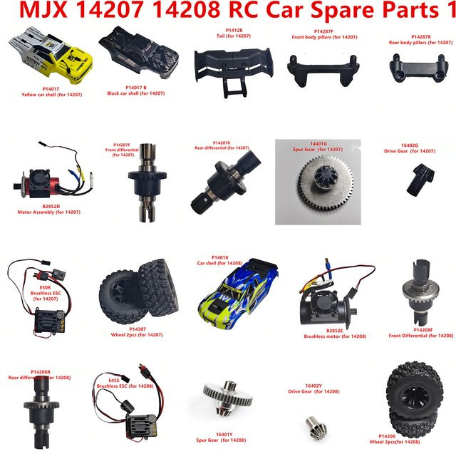MJX Ersatzteile für 14207 14208 RC Auto, Karosserie-Säulen, Motor, ESC, Differentialgetriebe, Rad, Heck - Bild 1