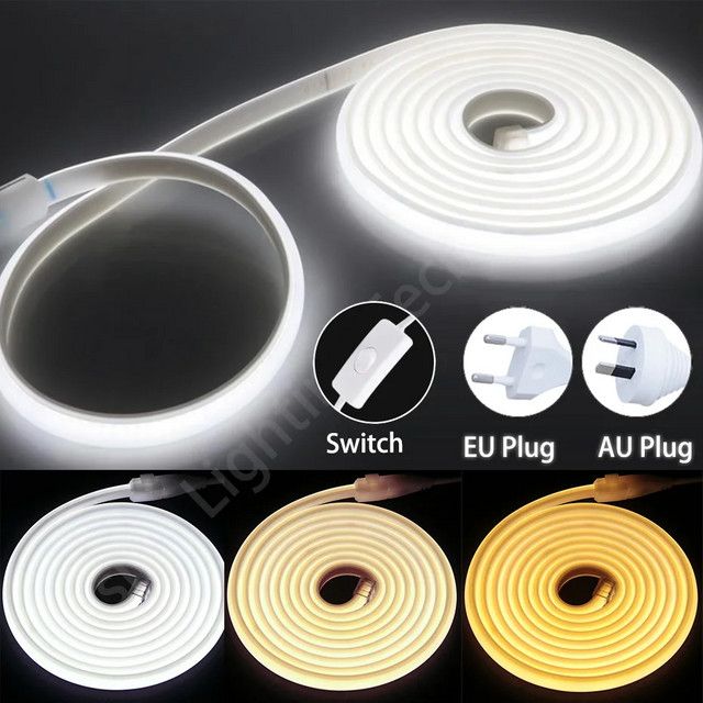 Asign COB-LED-Bandleuchte 220 V, flexibel, IP65 wasserdicht, mit Ein-Aus-Schalter und EU-AU-Stecker, wählbar in warmweiß, neutralweiß oder kaltweiß - Bild 1
