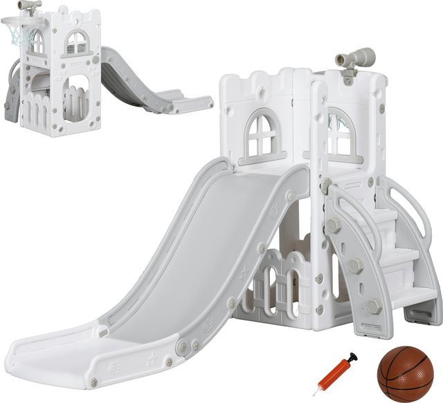 AIYAPLAY 5 in 1 Kinderrutsche mit Basketballkorb und Klettergerüst für Kleinkinder, Grau, B/T/H: 177 x 70 x 92 cm - Bild 1