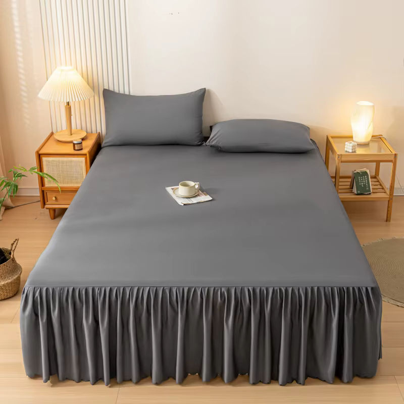 Grauer Bettrock als weiche Tagesdecke und Matratzenschoner im minimalistischen Stil, Breite: 120 cm, Tiefe: 200 cm - Bild 4