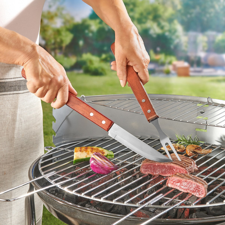 Genialo Grillbesteck 2-teilig in Silber mit Holzdetails - Bild 2