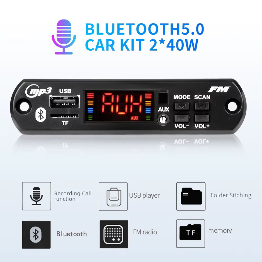 Kebidumei MP3 Decoder Board mit 80W Verstärker, Bluetooth 5.0 und Freisprecheinrichtung in Schwarz - Bild 2