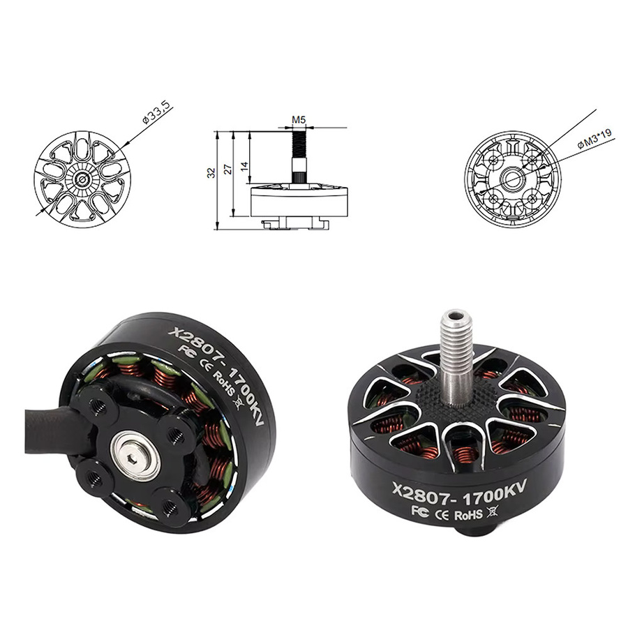 Dogmang Bürstenloser Motor X2807 für FPV Freestyle 7 Zoll Long Range Drohnen DIY Teile, Farbe: Schwarz - Bild 2