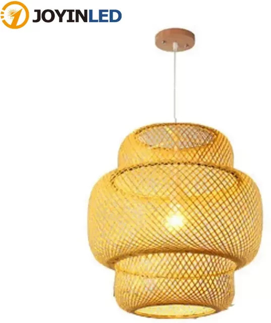 JOYINLED Klassischer Kronleuchter aus Bambus und Rattan in Braun mit warmweißem Licht - Bild 1