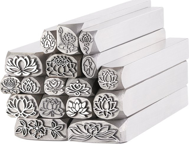 Lotus Blume Metallstempel in Silber für Schmuckherstellung und Lederhandwerk aus Stahl - Bild 1