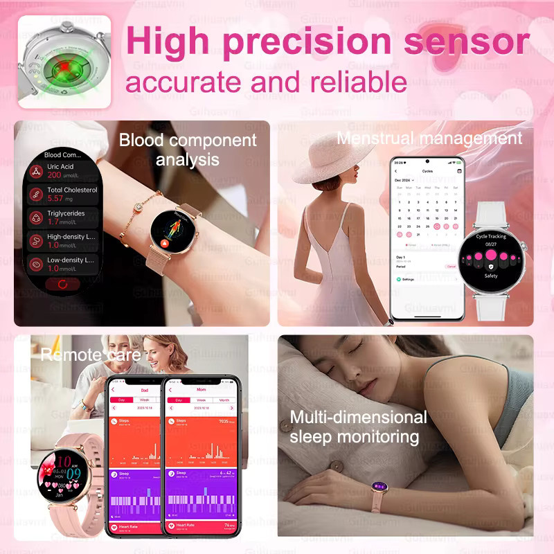 GUHUAVMI Smartwatch für Frauen mit 1,32 Zoll AMOLED Bildschirm, Pink, mit Anruffunktion und EKG-Messung - Bild 4