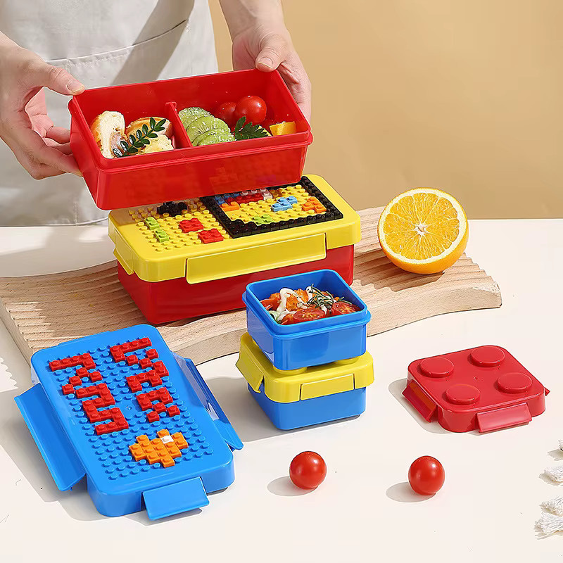 VIE LENTE Modulare Bento Box aus Kunststoff mit Snap-Lid für Kinder und Studenten, Mehrfarbig - Bild 3