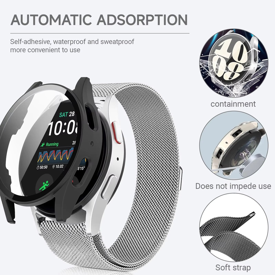 OAKCHARM Uhrenarmband Milanaise, Edelstahl, Silber, Unisex, Samsung Galaxy Watch 7/6/5/4 - Bild 2