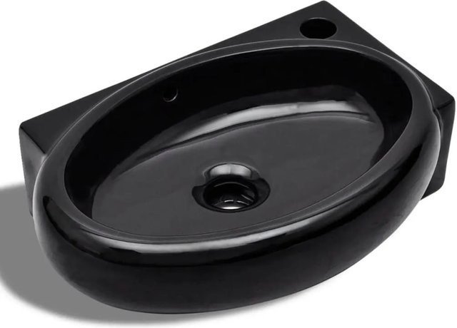 vidaXL Keramik Waschbecken rund mit Überlauf und Hahnloch, Schwarz/Grau, Durchmesser: 41,0 cm, Höhe: 12,5 cm - Bild 1