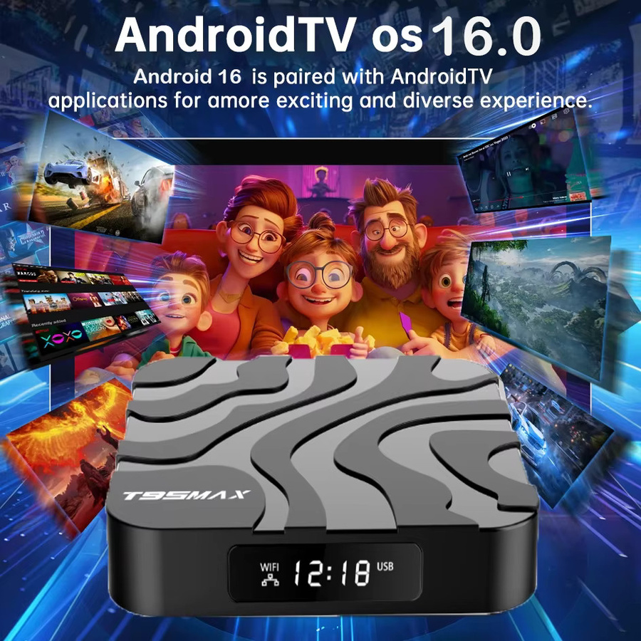 Smart TV Box T95Max Android 16 Media Streamer mit Allwinner H618 und Google Assistant in Schwarz - Bild 2