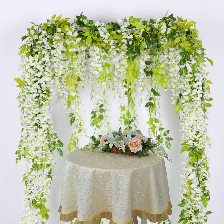 TTCY Künstliche Hortensien-Blumenranke in Weiß, 2 Meter lange Blätter und Ranken für Hochzeitsdekoration, Garten und DIY-Geschenke - Bild 1