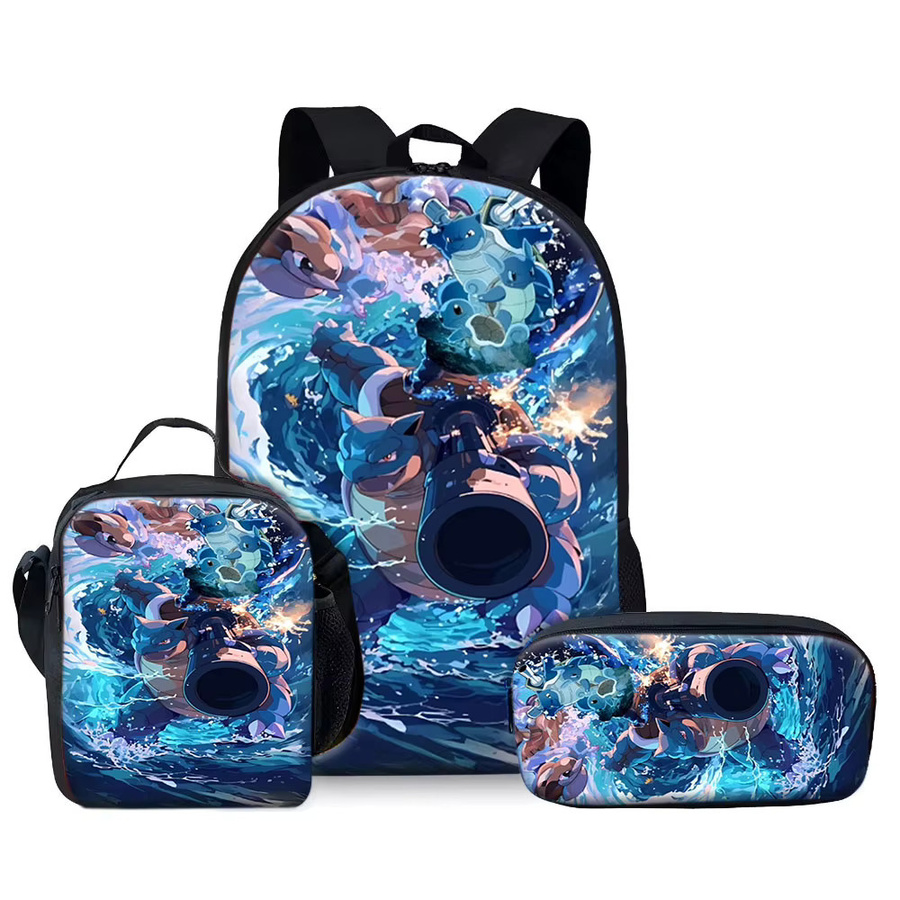 Potdemiel Pokémon Blastoise Wave Crush 3D-Rucksack-Set, Canvas-Rucksack, Lunchbox, Federmäppchen - Bild 2