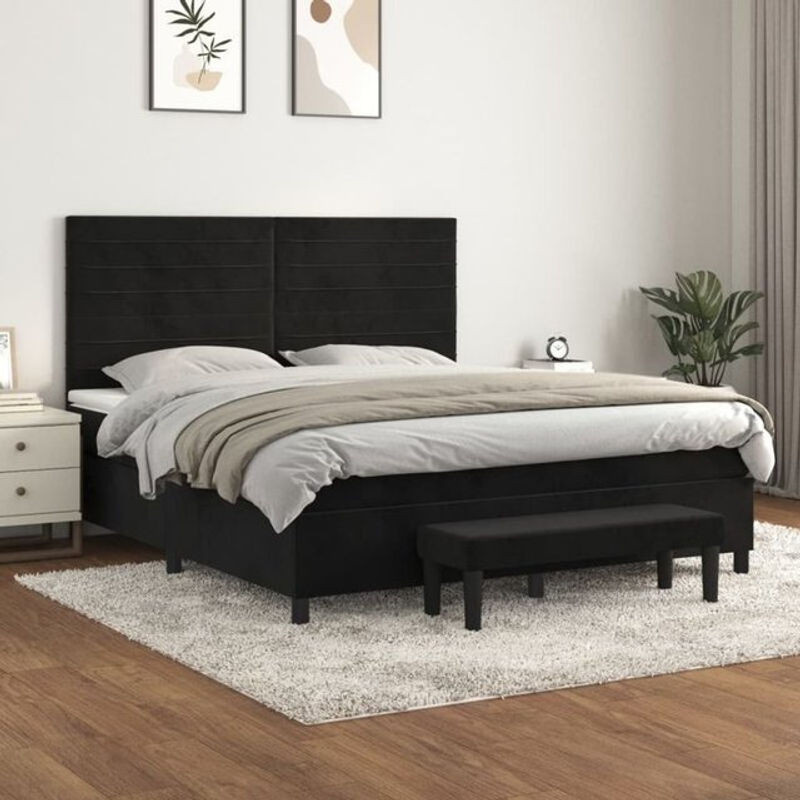 Vidaxl Boxspringbett mit Matratze aus Samt in Schwarz B/T/H: 160 x 200 x 128 cm - Bild 1