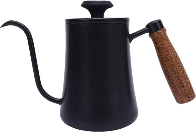 CosyHome Kaffeezubereitungskanne aus 304 Edelstahl mit Temperaturmesser und Holzgriff, Schwarz, 600 ml - Bild 1