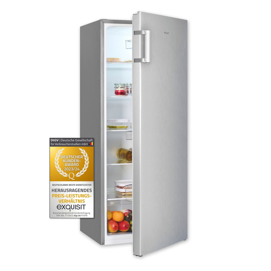 Exquisit KS320-V-H-010E Vollraumkühlschrank in Silver mit Inoxlook, H: 143,4 cm, B: 55,0 cm, T: 54,2 cm - Bild 2