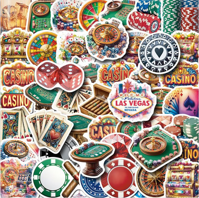 Bunte Cartoon Casino Doodle Aufkleber für Laptop, Telefon und Koffer, 50 oder 100 Stück, Mehrfarbig - Bild 1