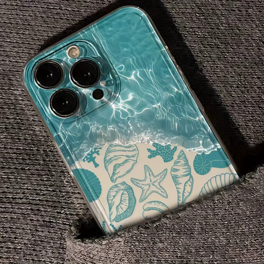 Transparente Apple iPhone Handyhülle mit blauem Water Wave Starfish Shell Design für iPhone 17, 16 und 15 Serien - Bild 3