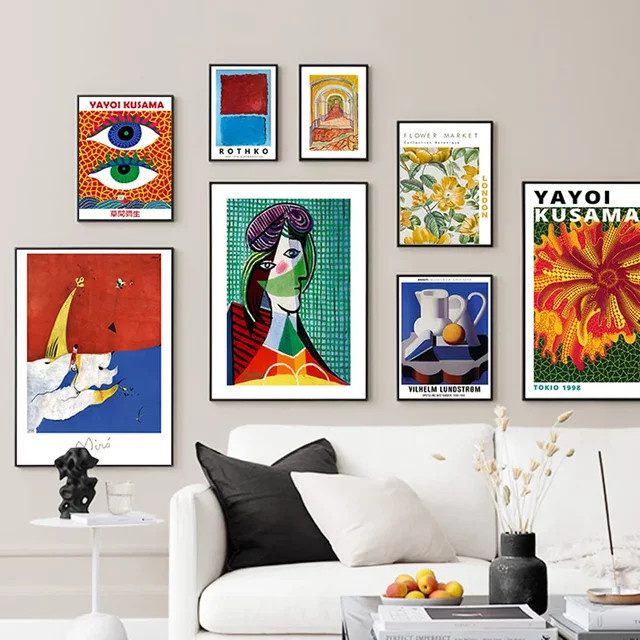 Potdemiel Kusama Blumenmarkt Porträt Leinwandmalerei Abstract Retro Wandkunst Poster in Mehrfarbig - Bild 1