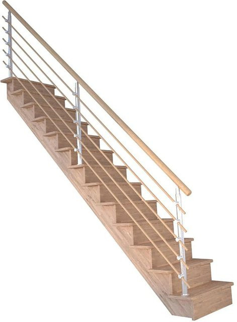 StarWood Treppe Lindos Pro Eiche Gerade in Braun mit Design-Geländer und Holzstäben, Breite: 100 cm, Höhe: 260 cm - Bild 1