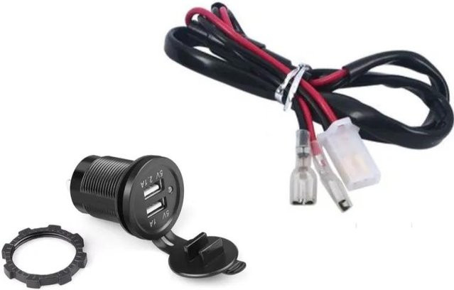YJMP Wasserdichter 12V Dual USB Autoladeanschluss mit LED-Licht und Zigarettenanzünderbuchse in Schwarz und Blau - Bild 1