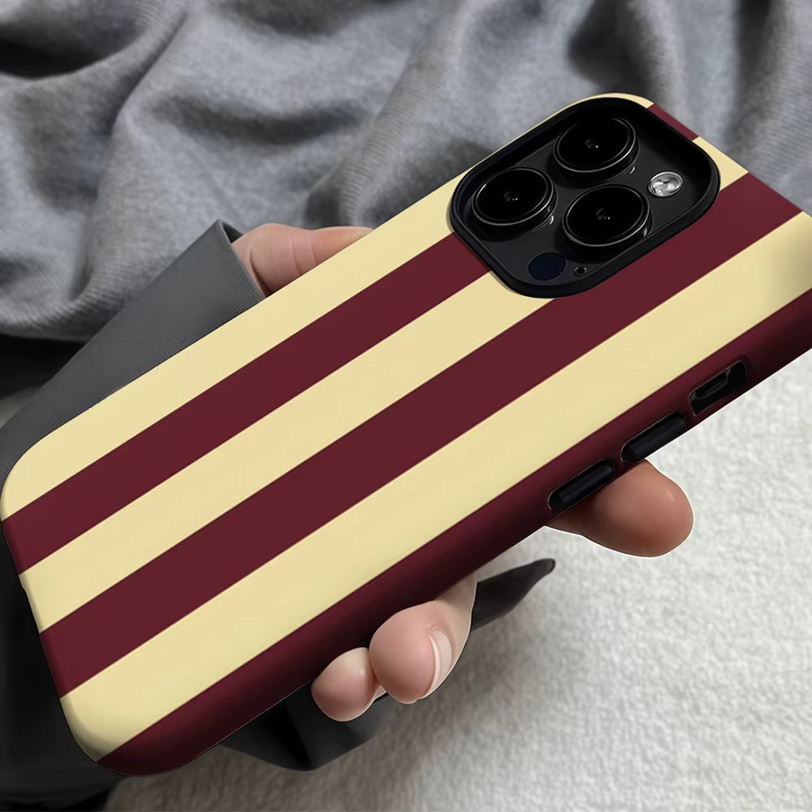 Potdemiel Handyhülle mit Streifen-Design in Burgunderrot und Beige für iPhone 17, 16, 15, 14, 13 Pro Max Plus mit doppellagiger Rückseite - Bild 6