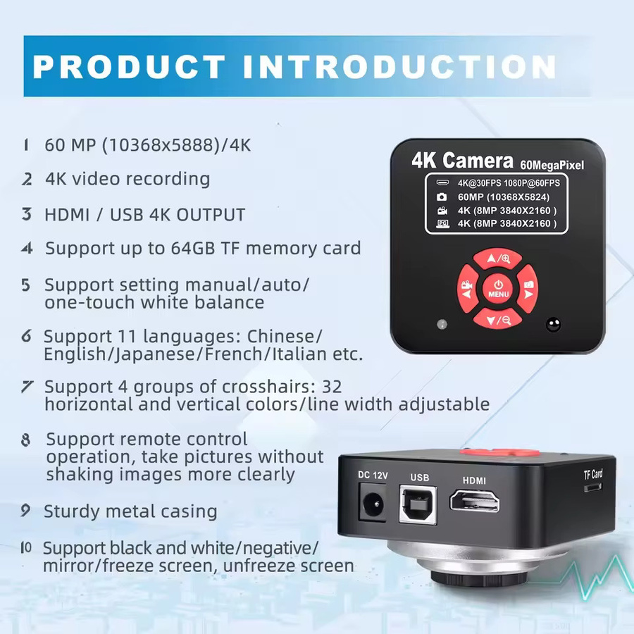 YIZHAN Digitalmikroskop 4K 60MP mit HDMI und USB, IMX415L Sensor, 1-150X C-Mount-Objektiv und Gelenkarm, Schwarz - Bild 2