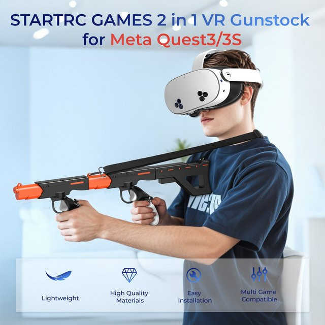 DEVASO VR Games Gunstock für Meta Quest 3 und Quest 3S, Magnetischer FPS Shooter Controller-Griff in Schwarz - Bild 1