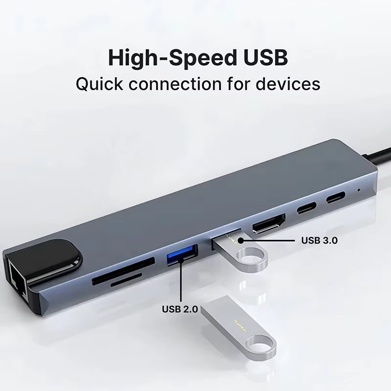 FANGTUOSI 8-in-1 USB-C Hub Adapter mit 4K HDMI, Ethernet LAN, SD TF Kartenleser und PD Schnellladung für Macbook und Notebook - Bild 5