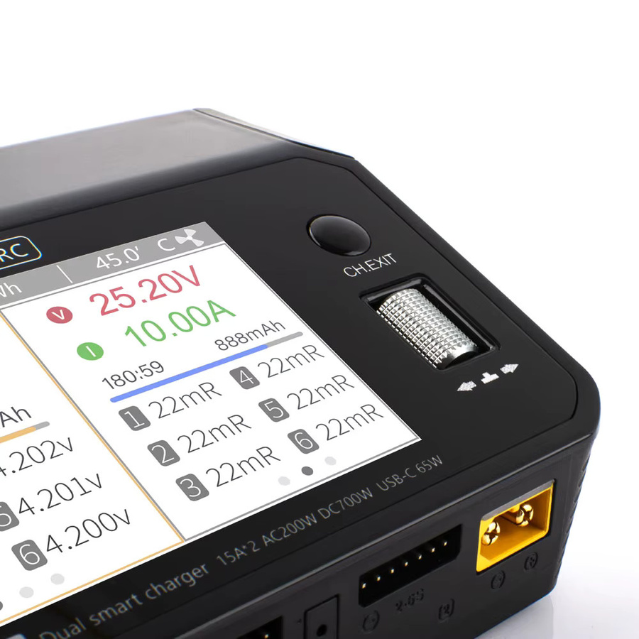 ToolkitRC M6DAC Dual-Channel Smart Lipo Akku-Ladegerät und -Entlader in Schwarz mit AC 200W, DC 350WX2, 15A für 1-6S LiHV und 65W PD USB-C - Bild 3