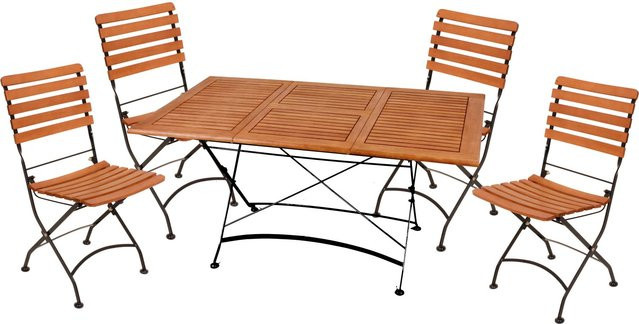 Garden Pleasure Gartenmöbelset aus Eukalyptusholz und Stahl, 5-teilig, erweiterbar, beige - Bild 1