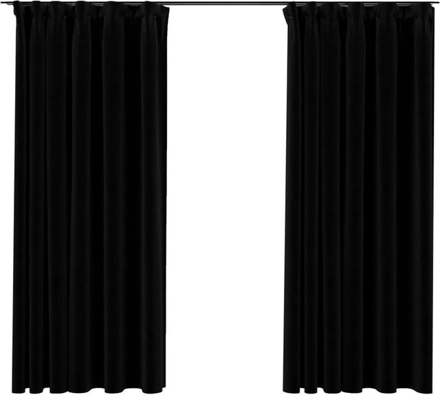 vidaXL Verdunkelungsvorhänge in Leinenoptik mit Haken, 2 Stück, Schwarz, B: 140 cm, H: 175 cm - Bild 1