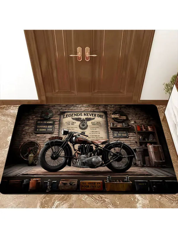 VIKAMA Vintage Motorrad-Garagen-Teppich mit Legends Never Die Motiv, rutschfest und waschbar, rechteckig, Multicolour, B/T: 60 x 40 cm - Bild 5