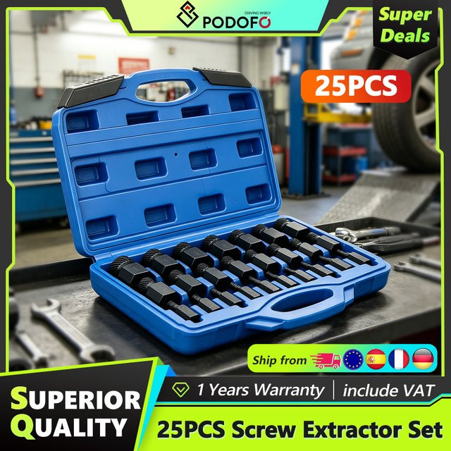 Podofo 25-teiliges Universal-Schraubenausdreher-Set aus Cr-Mo für beschädigte Schrauben und Sechskant-Spline-Profile - Bild 1